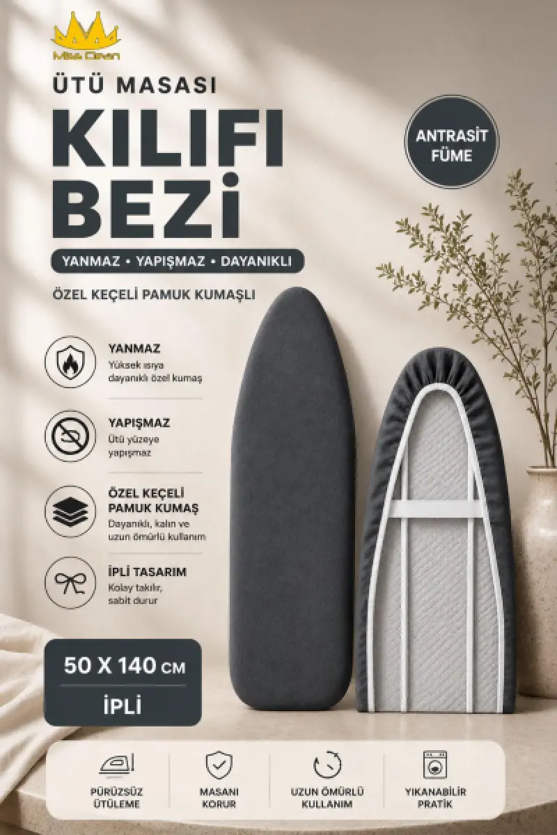 Miss Clean Ütü Masası BEZİ Keçeli 4 Katmanlı LÜX 50*140 cm