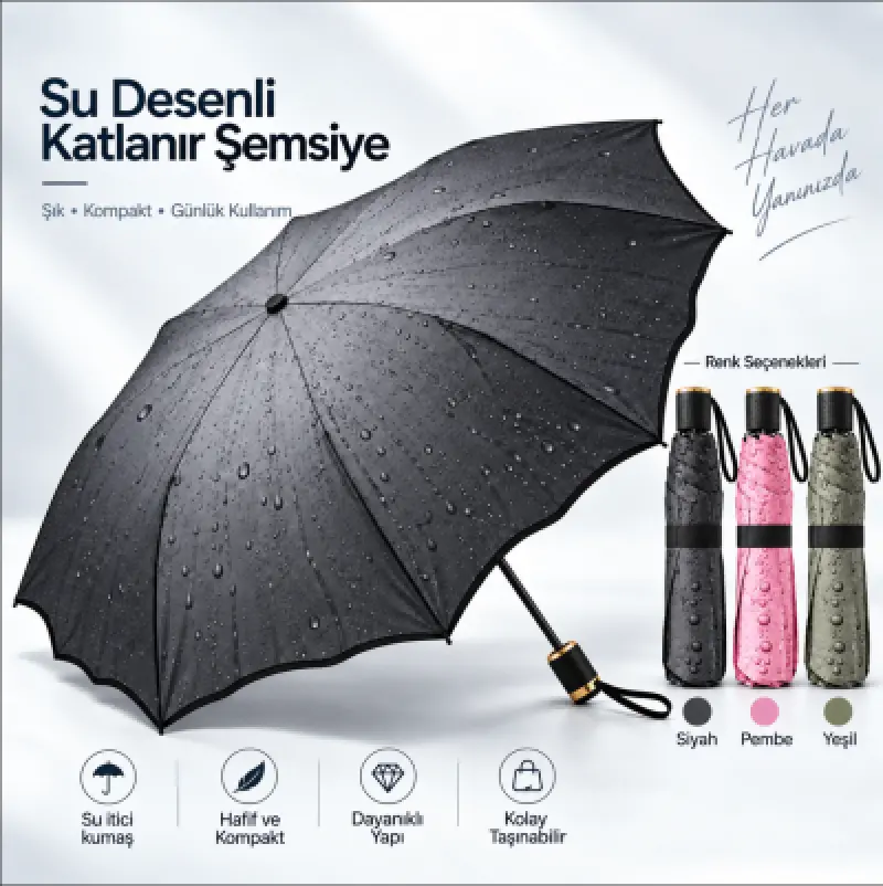Şemsiye Katlanır Su Desenli